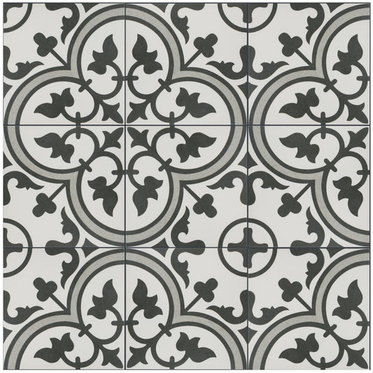 Merola Tile Arte Grey Encaustic 9-3/4 in. x 9-3/4 in. Porcelain Floor and Wall Tile (11.11 sq. ft. per case)