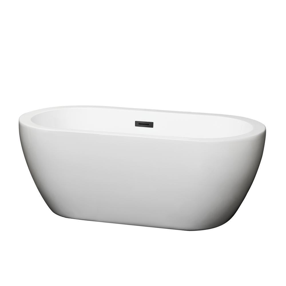 Soho 59.75 in. Acrylic Flatbottom Center Drain Soaking Tub in White - Super Arbor
