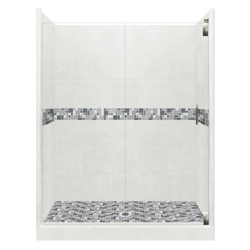 Del Mar Grand Hinged 36 in. x 54 in. x 80 in. Center Drain Alcove Shower Kit in Natural Buff and Satin Nickel Hardware - Super Arbor