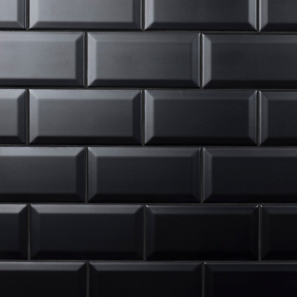 Merola Tile Crown Heights Beveled 3 in. x 6 in. Matte Black Ceramic Wall Tile (6.03 sq. ft. / Case)