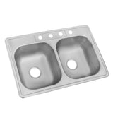 Drop-In Stainless Steel 33 in. 4-Hole Double Bowl Kitchen Sink - Super Arbor