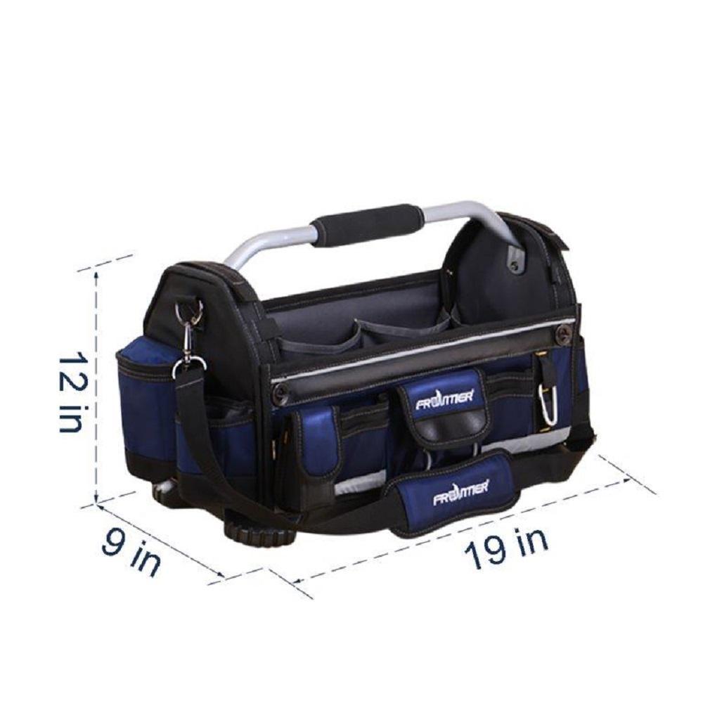 19 in. Open Tote Tool Bag with Rotating Handle in Black and Blue - Super Arbor