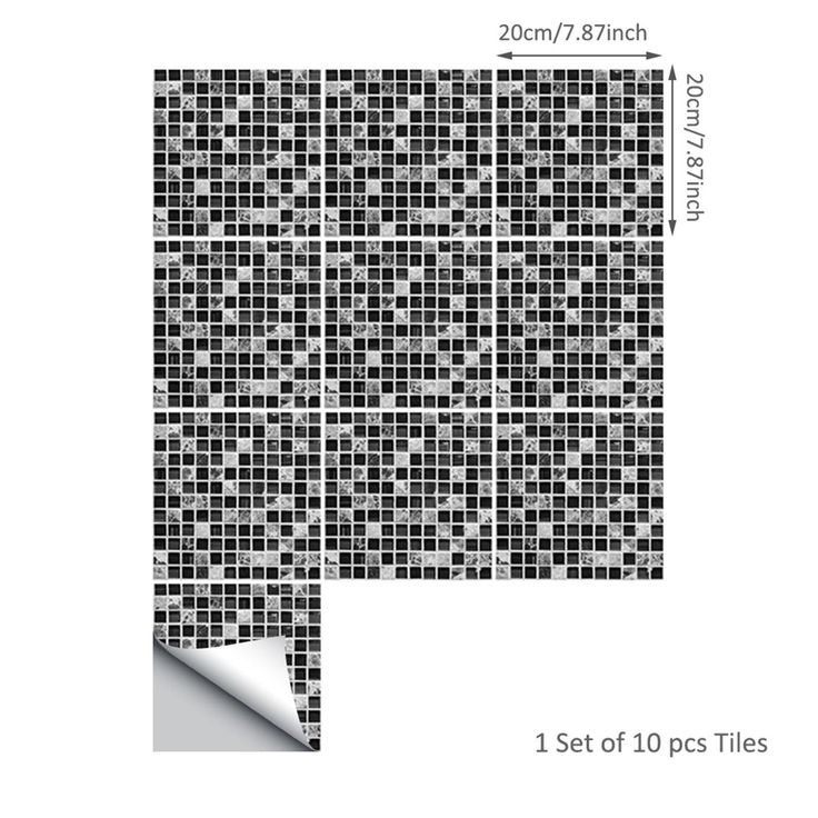 Goory 10Pcs Mosaic Pattern Waterproof Wall Tile Stickers Peel and Stick Tile Kitchen Backsplash Wallpaper Sticker 15x15cm/20x20cm