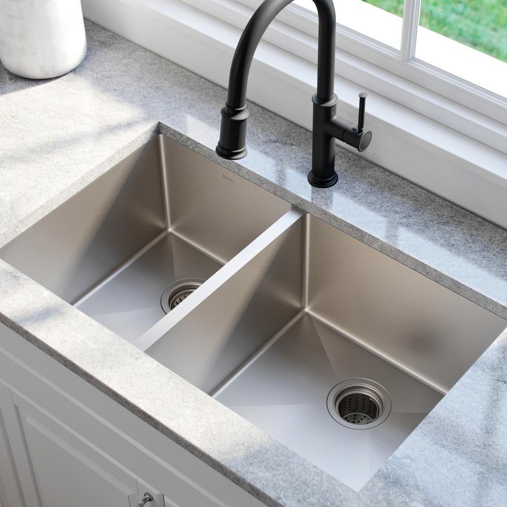 Standart PRO 33in. 16 Gauge Undermount 60/40 Double Bowl Stainless Steel Kitchen Sink - Super Arbor