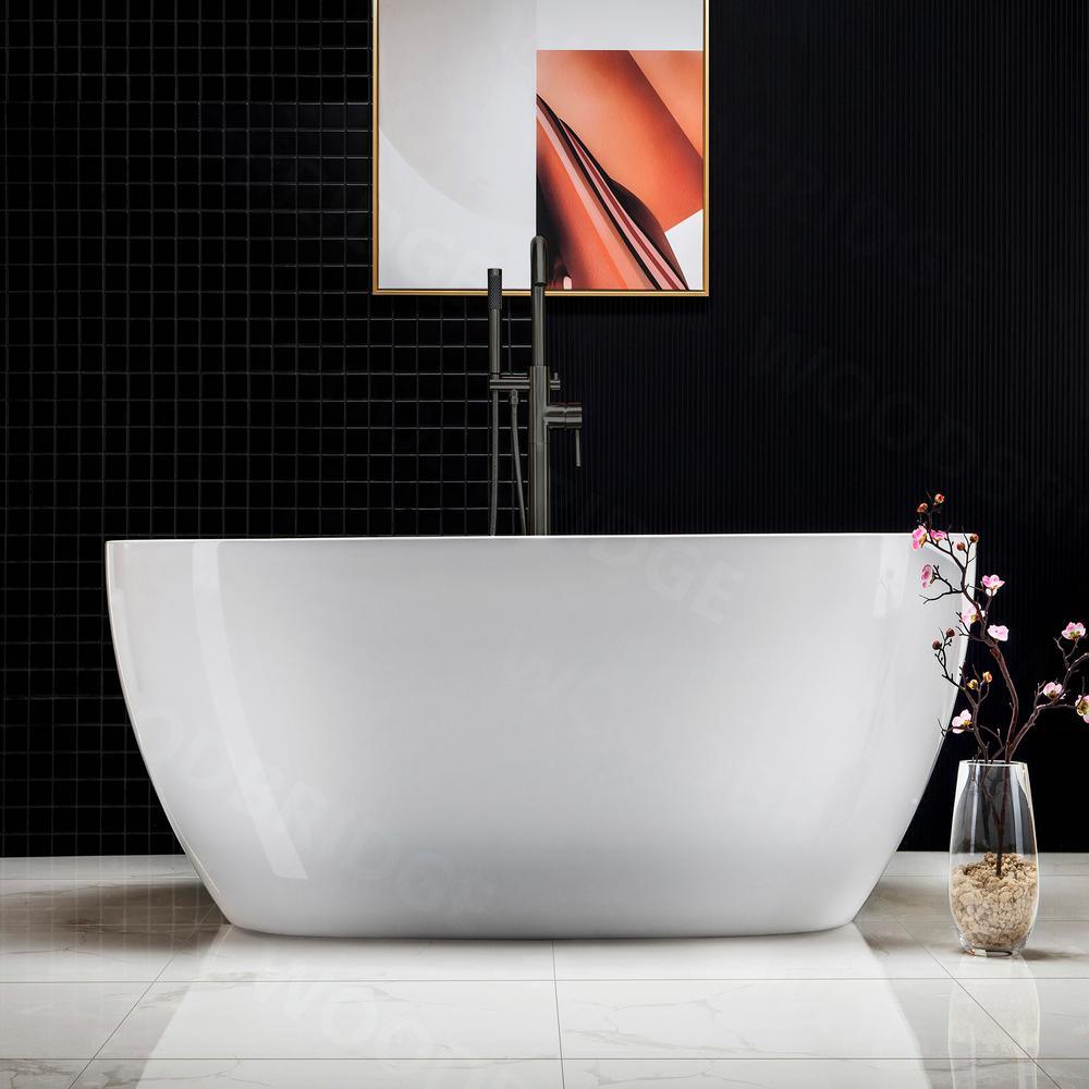 Westfield 55 in Acrylic Freestanding Double Ended Soaking Bathtub with Drain and Overflow Included in White - Super Arbor