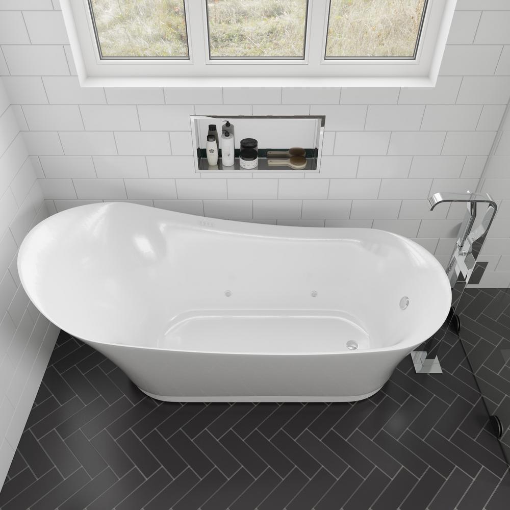 69 in. Acrylic Flatbottom Air Bath Bathtub in White - Super Arbor