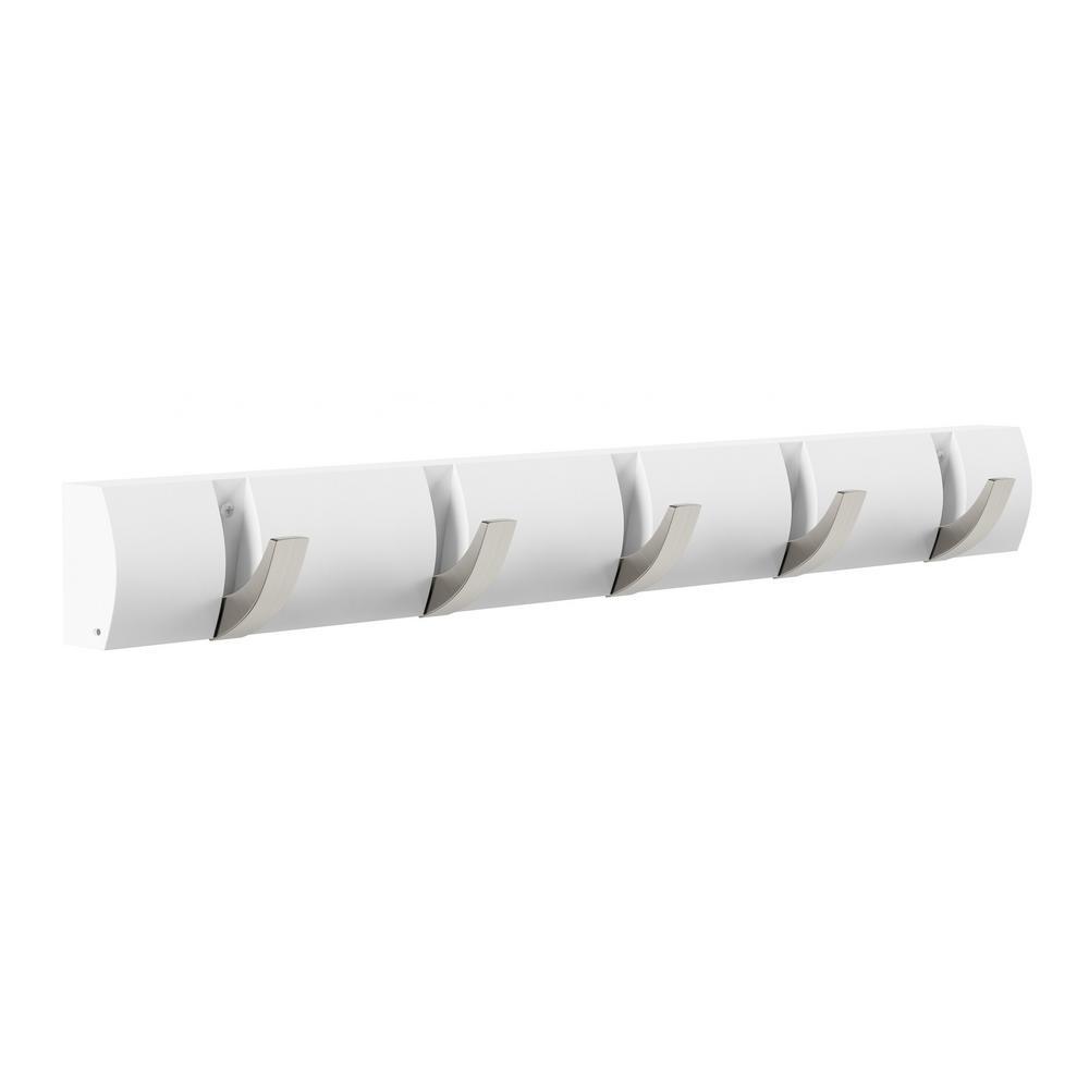 White 5-Hook Retractable Wall Mount Rack - Super Arbor