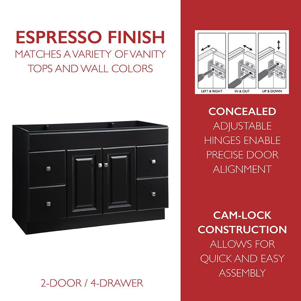 Wyndham 48 in. W x 21 in. D Ready to Assemble Bath Vanity Cabinet Only in Espresso
