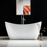 59 in. Acrylic Freestanding Double Slipper Flatbottom Soaking Bathtub with Drain and Overflow Included in White - Super Arbor