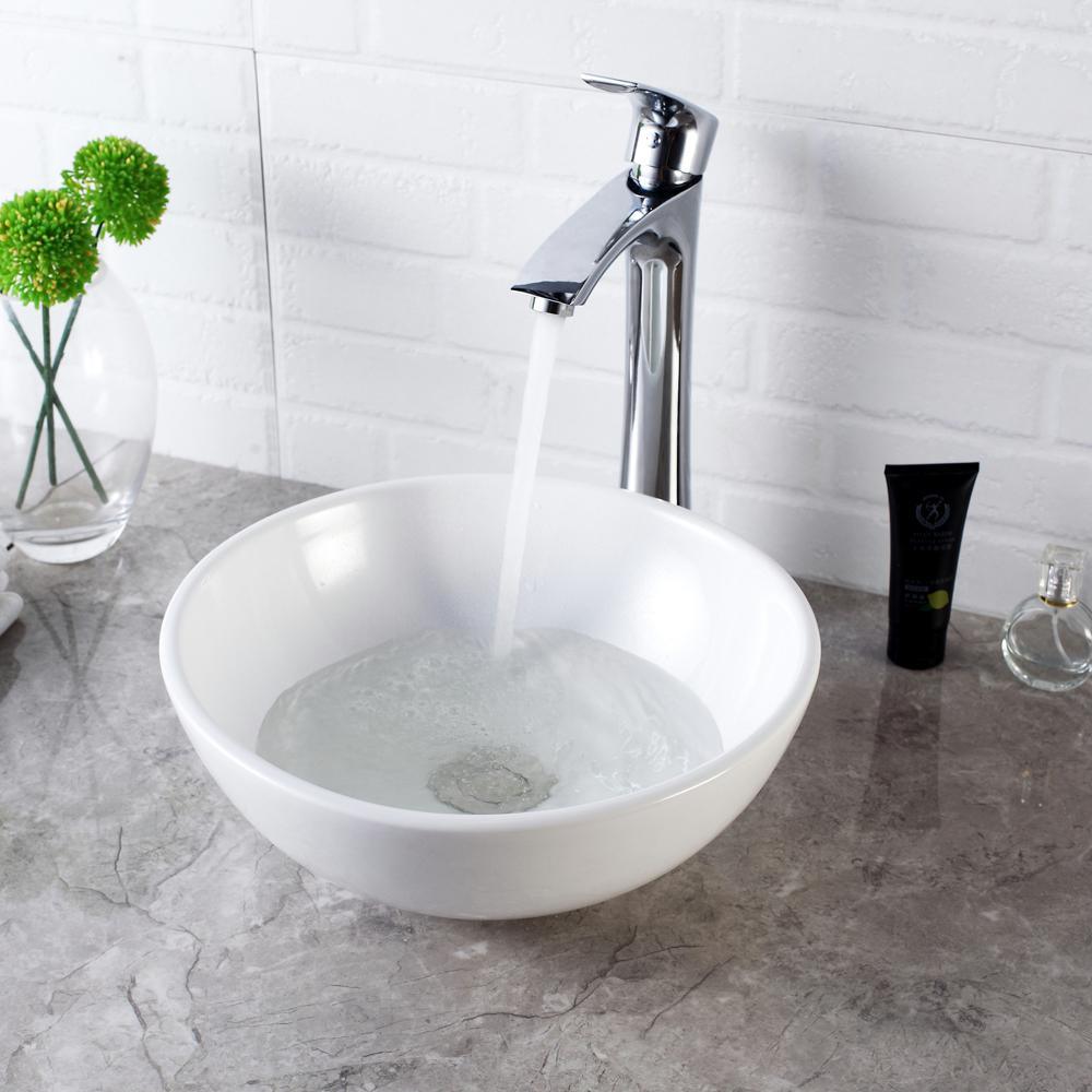 Vessel Sink in White Porcelain Ceramic 13 in. x 13 in. Bathroom Round Bowl - Super Arbor