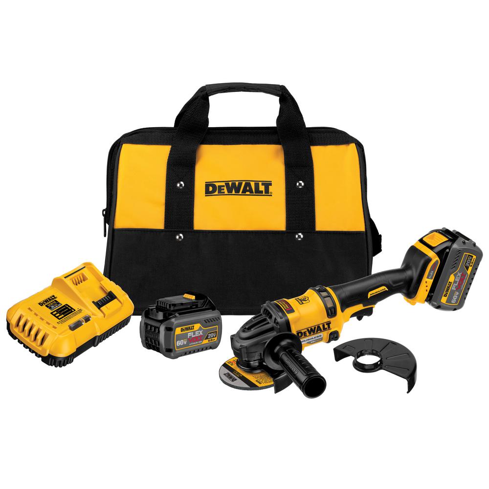 FLEXVOLT 60-Volt MAX Lithium-Ion Cordless Brushless 4-1/2 in. Angle Grinder with (2) Batteries and Bonus Drill/Driver