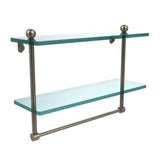 16 in. L  x 12 in. H  x 5 in. W 2-Tier Clear Glass Bathroom Shelf with Towel Bar in Satin Nickel - Super Arbor