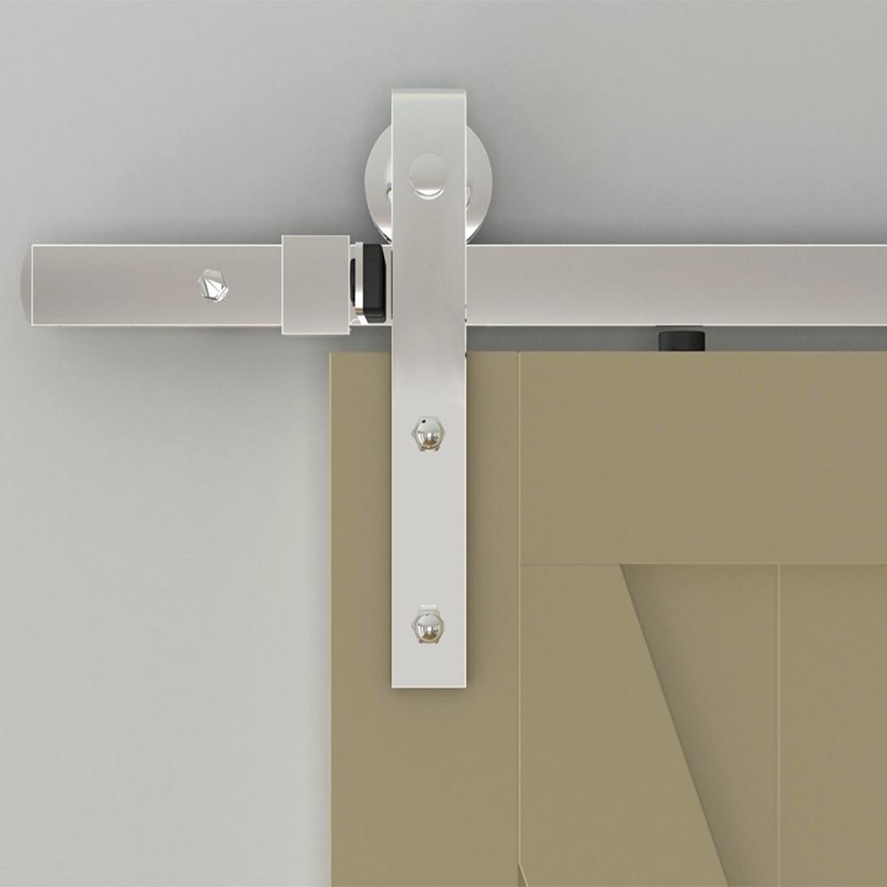 Hook Strap Chrome Rolling Barn Door Hardware Kit with 2-3/4 in. Wheel - Super Arbor