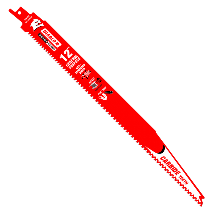 Diablo Demo Demon Reciprocating Saw Blade for General Purpose Cuts, Nail-Embedded Wood, Metal & Plastic 12" 6/9 TPI 10/Pack