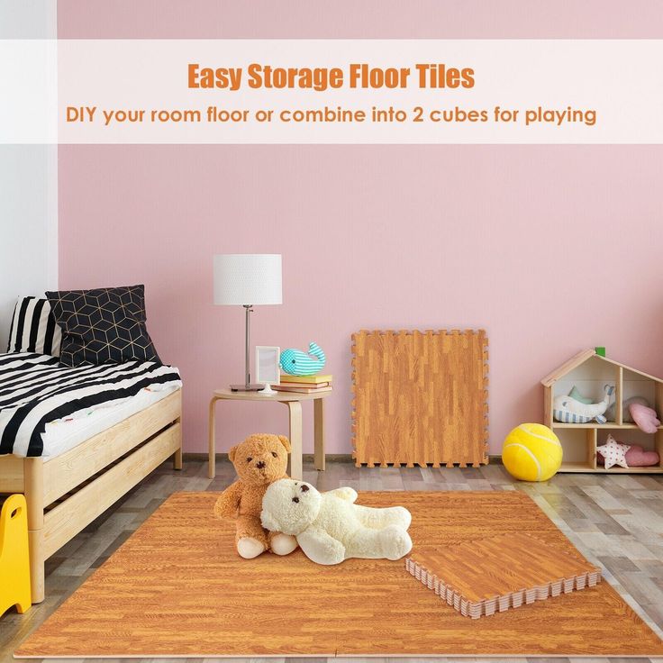 Gymax 12 Pieces EVA Foam Floor Interlocking Tile Mat w/ Natural Wood Grain