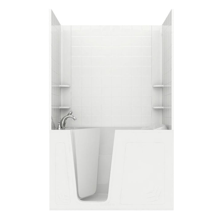 NOVA Heated Rampart 5 ft. Walk-in Non-Whirlpool Bathtub with 6 in. Tile Easy Up Adhesive Wall Surround in White - Super Arbor
