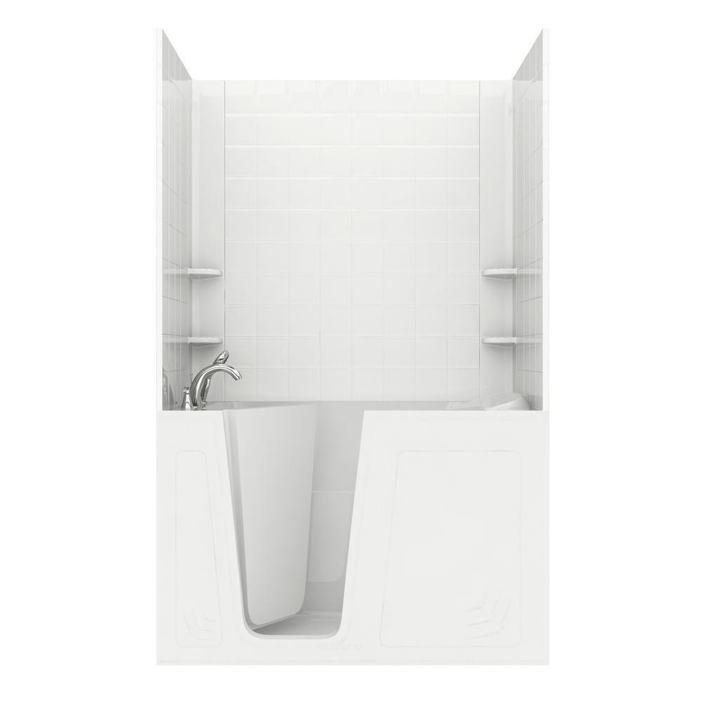NOVA Heated Rampart 5 ft. Walk-in Non-Whirlpool Bathtub with 6 in. Tile Easy Up Adhesive Wall Surround in White - Super Arbor
