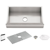 KOHLER Ludington Farmhouse Apron Front Stainless Steel 32 in. Single Bowl Kitchen Sink Kit with Accessories