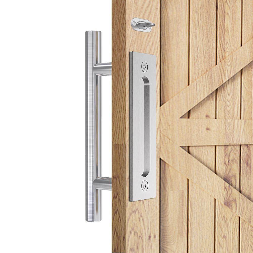 12 in. Stainless Steel Ladder Sliding Barn Door Handle with Hook Lock Latch - Super Arbor