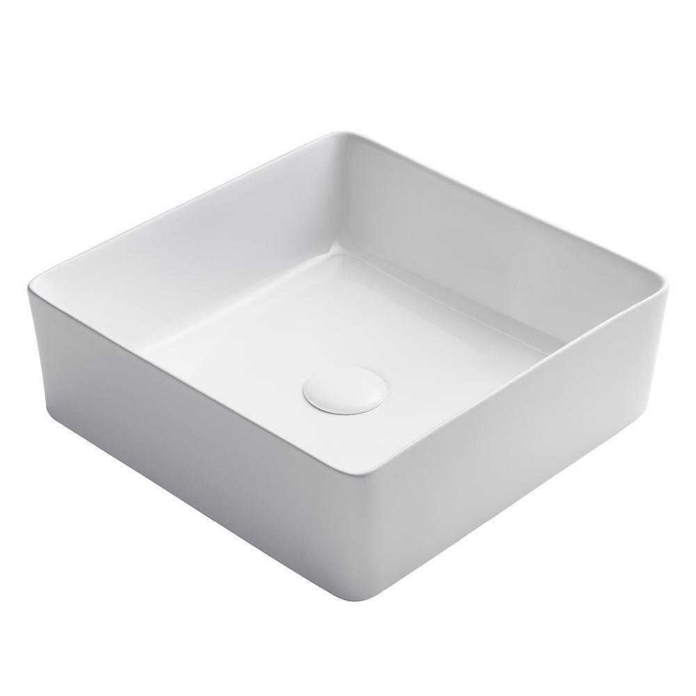 Viva 15-5/8 in. Square Porcelain Ceramic Vessel Sink in White - Super Arbor