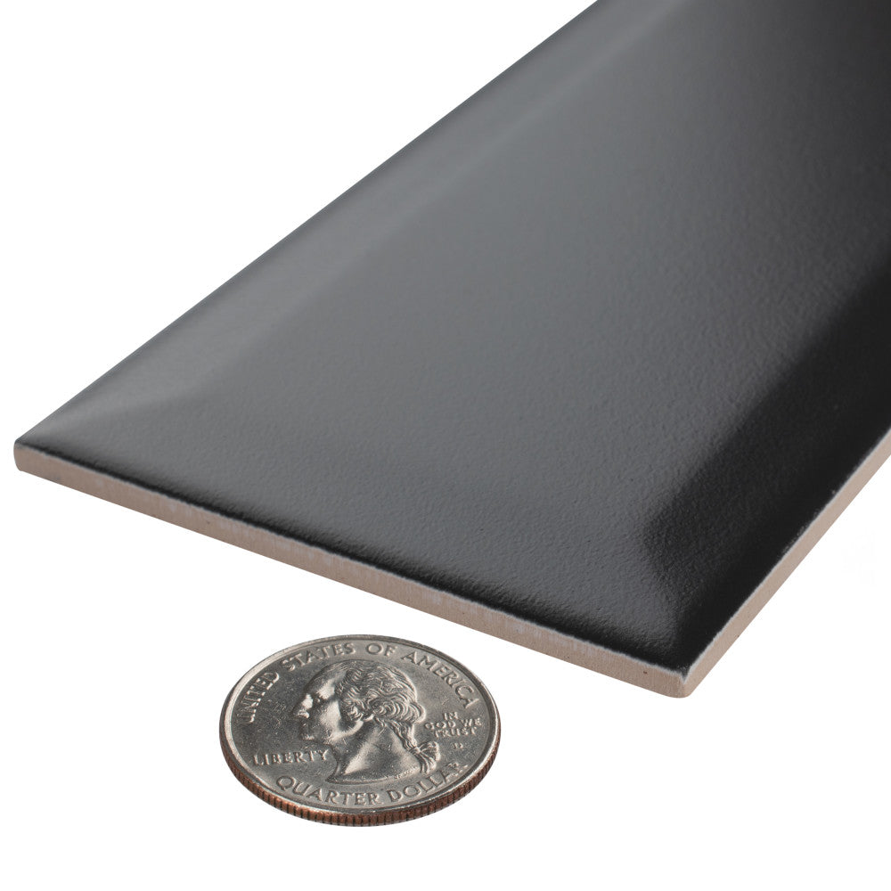 Merola Tile Crown Heights Beveled 3 in. x 6 in. Matte Black Ceramic Wall Tile (6.03 sq. ft. / Case)