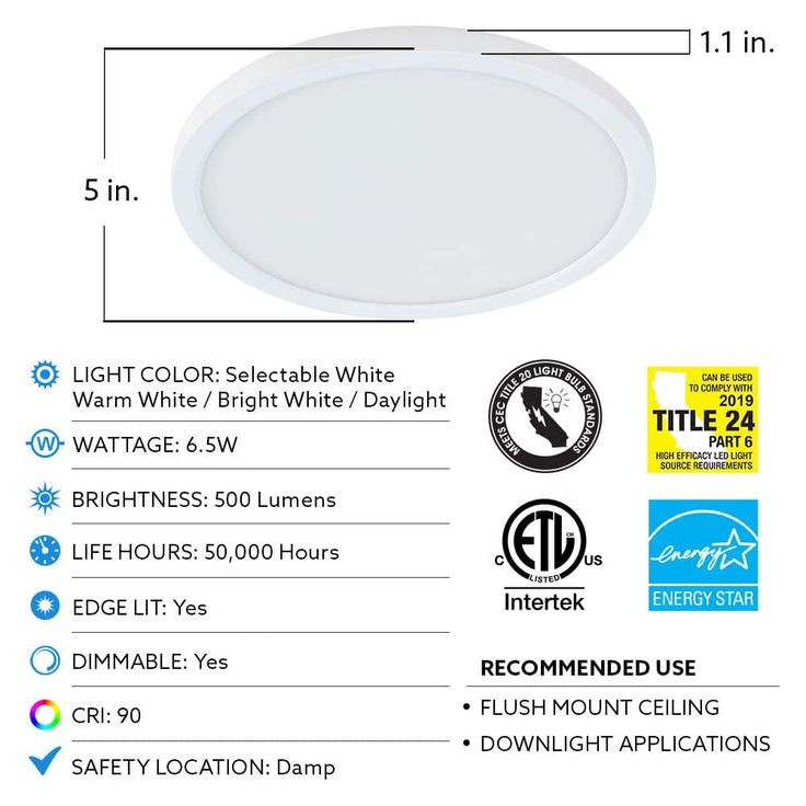 5 in. 8-Watt Title 24 Dimmable White Integrated LED Round Flat Panel Ceiling Flush Mount with Color Change CCT (4-Pack)