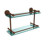 Dottingham 16 in. L x 8 in. H x 5 in. W 2-Tier Clear Glass Bathroom Shelf with Gallery Rail in Polished Nickel - Super Arbor