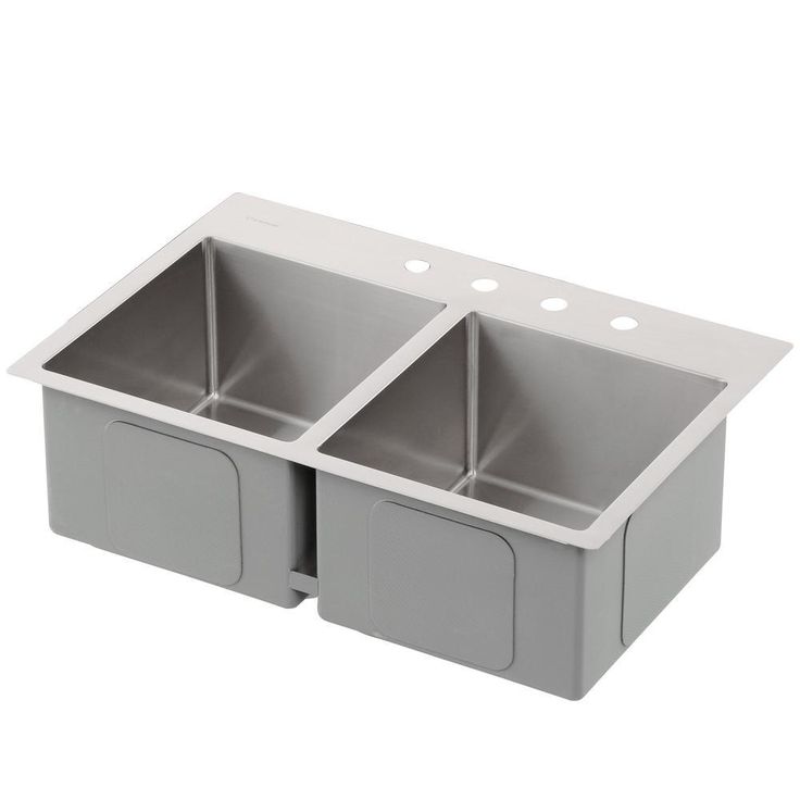 Drop-in Stainless Steel 33 in. 4-Hole Double Bowl 50/50 Kitchen Sink Kit in Satin