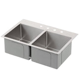Drop-in Stainless Steel 33 in. 4-Hole Double Bowl 50/50 Kitchen Sink Kit in Satin