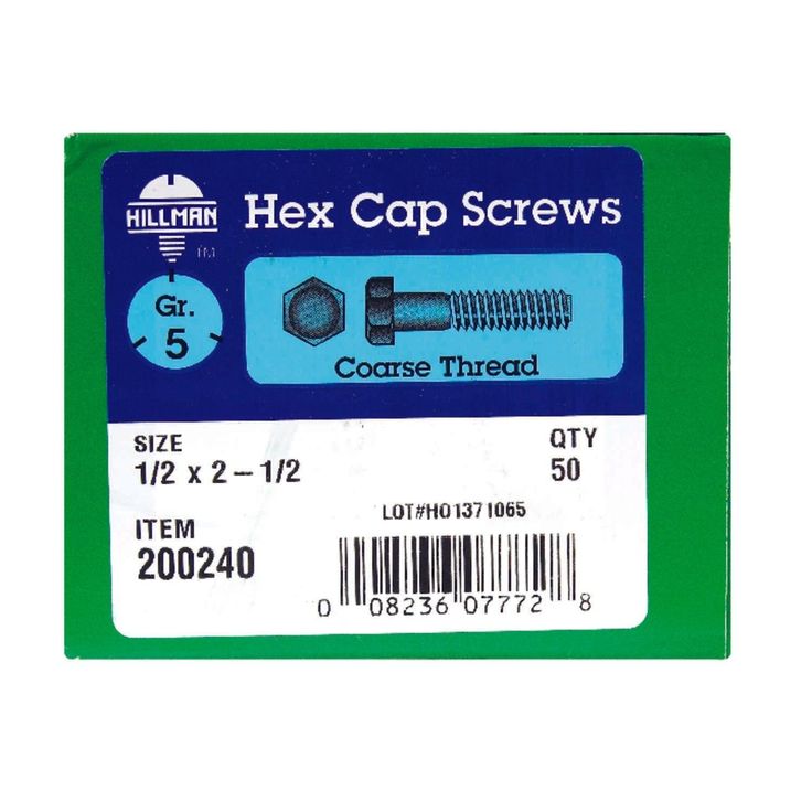 Hillman 1/2 in. Diameter x 2-1/2 in. Length Heat-Treated Zinc Steel Hex Head Cap Screw, 25 Pack