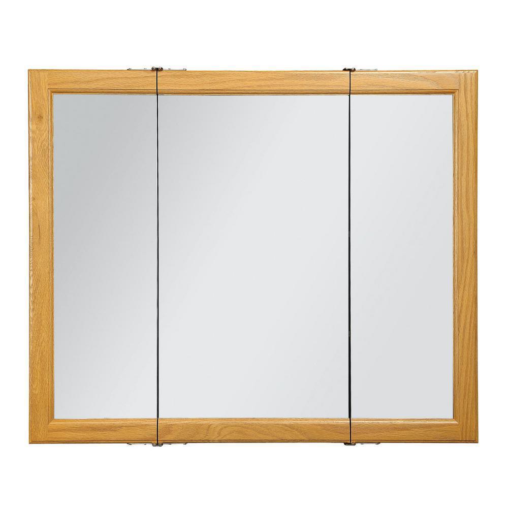 Claremont 36 in. W x 30 in. H x 4-3/4 in. D Framed Tri-View Bathroom Medicine Cabinet in Honey Oak - Super Arbor