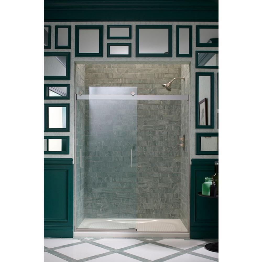 Levity 59 in. x 74 in. Frameless Sliding Shower Door in Nickel with Handle - Super Arbor