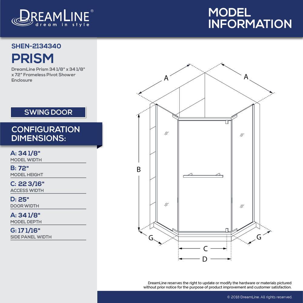 Prism 36 in. x 36 in. x 74.75 in. Semi-Frameless Pivot Neo-Angle Shower Enclosure in Brushed Nickel with White Base - Super Arbor