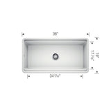 PROFINA Farmhouse Apron-Front Fireclay 36 in. Single Bowl Kitchen Sink with Beechwood Cutting Board in White - Super Arbor