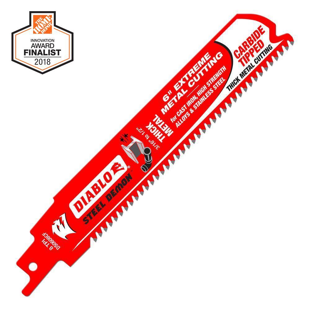 6 in. 8 TPI Steel Demon Amped Carbide Thick Metal Cutting Reciprocating Saw Blade - Super Arbor