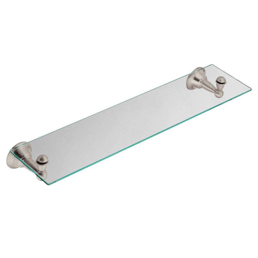 Sage 22 in. W Glass Bath Shelf in Spot Resist Brushed Nickel - Super Arbor