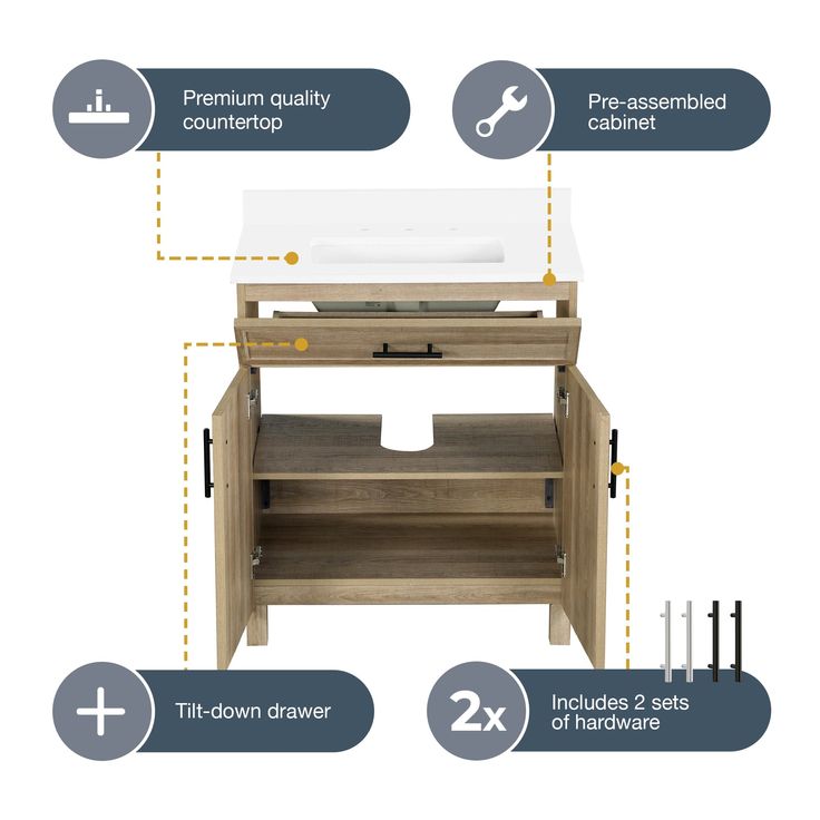 Style Selections Dolton 30-in Natural Oak Undermount Single Sink Bathroom Vanity with White Engineered Stone Top