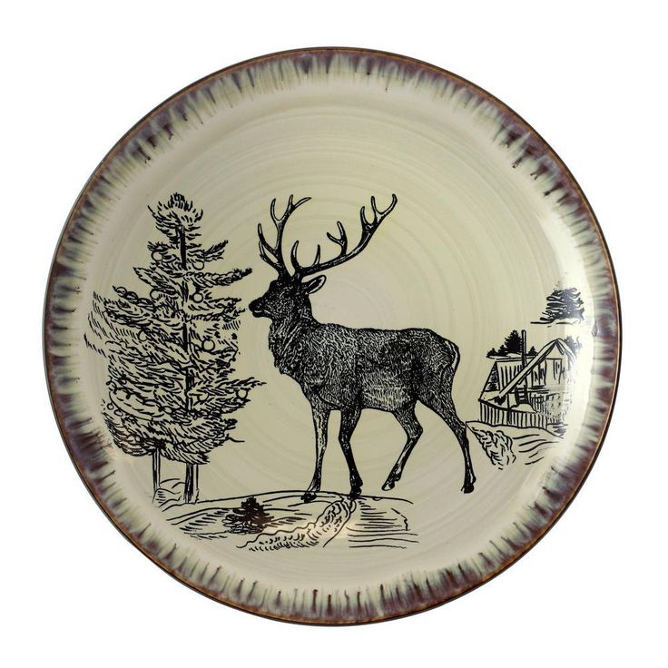 Majestic Elk 16-Piece Seasonal Taupe Stoneware Dinnerware Set (Service for 4)