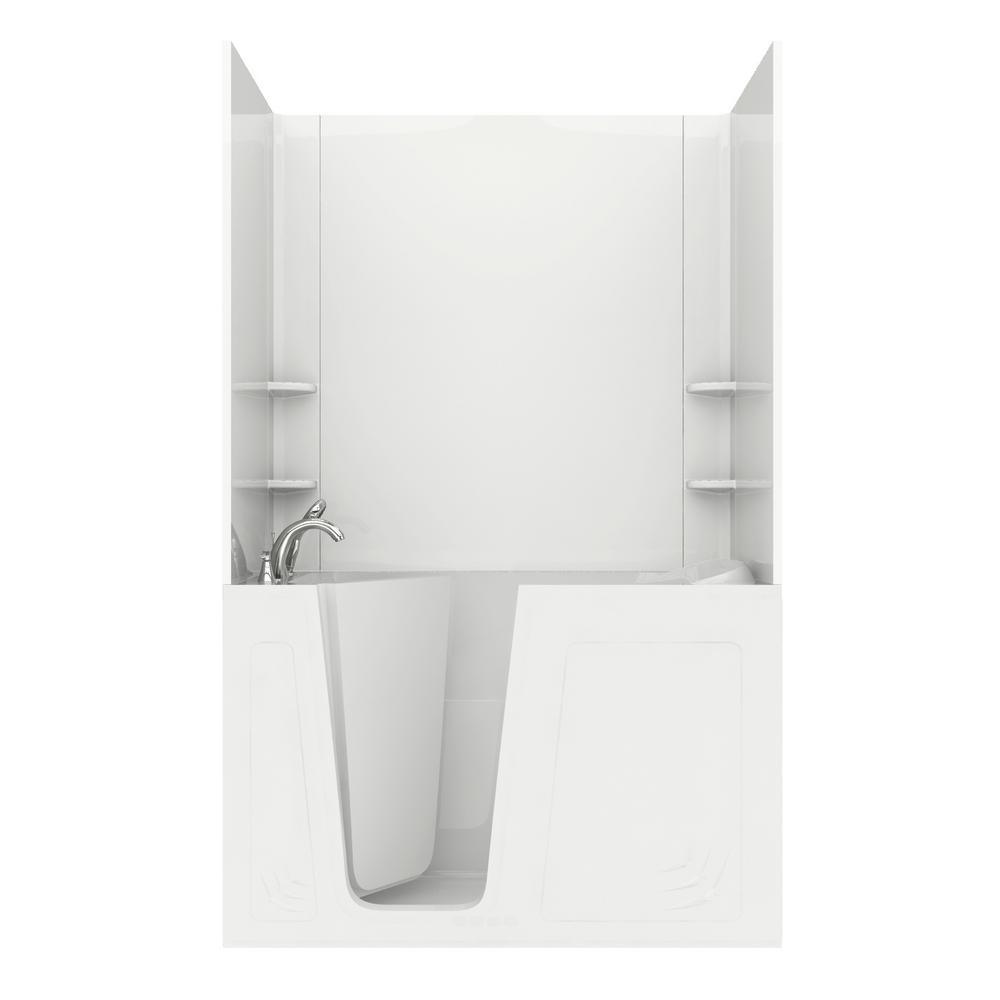 Rampart 5 ft. Walk-in Whirlpool and Air Bathtub with Flat Easy Up Adhesive Wall Surround in White - Super Arbor
