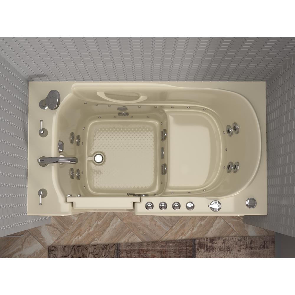 HD Series 53 in. Left Drain Quick Fill Walk-In Whirlpool and Air Bath Tub with Powered Fast Drain in Biscuit - Super Arbor