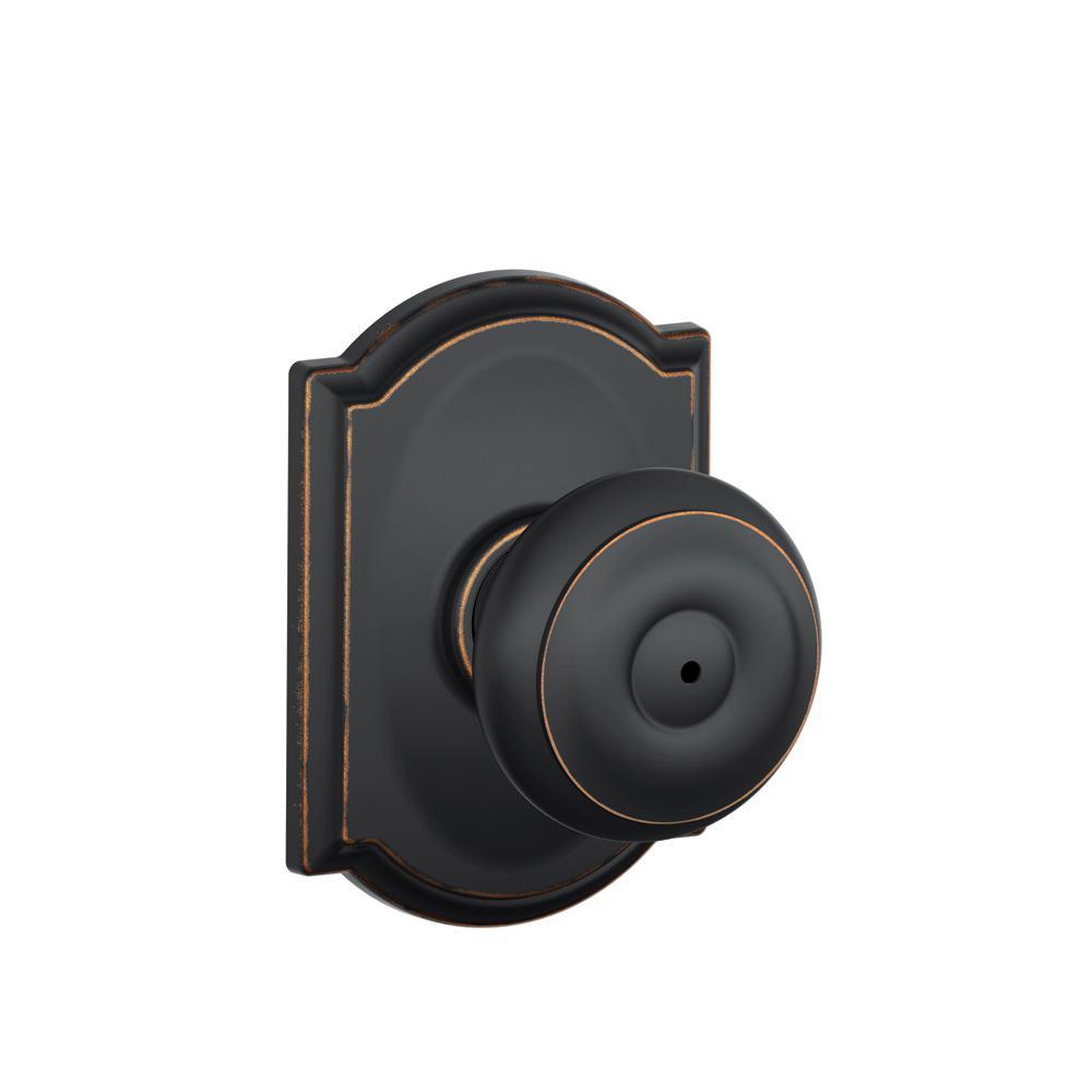 Georgian Matte Black Privacy Bed/Bath Door Knob with Camelot Trim - Super Arbor