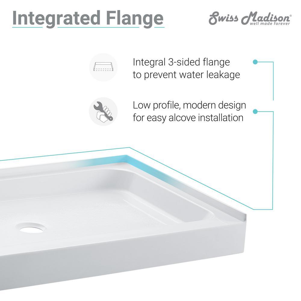Voltaire 48 in. x 36 in. Single Threshold Acrylic Right Drain Shower Base in White - Super Arbor