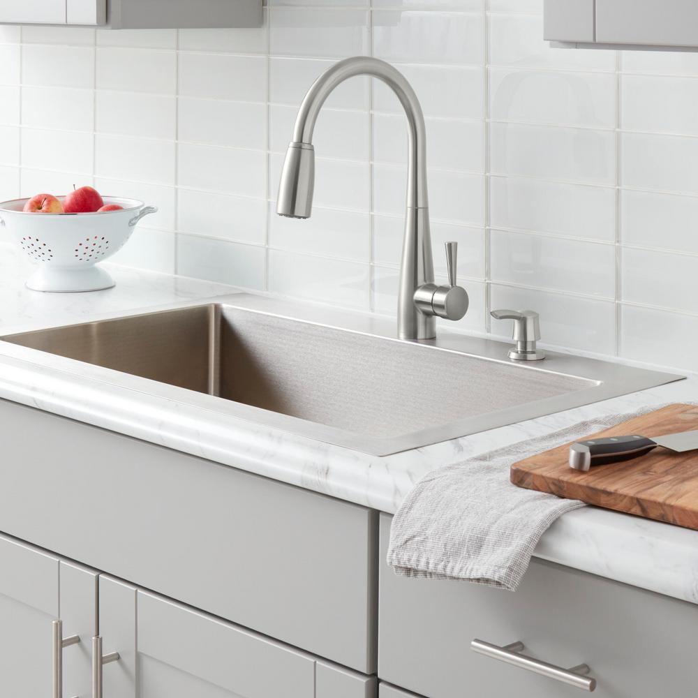 900 Series Single-Handle Pull-Down Sprayer Kitchen Faucet with Soap Dispenser in Stainless Steel - Super Arbor