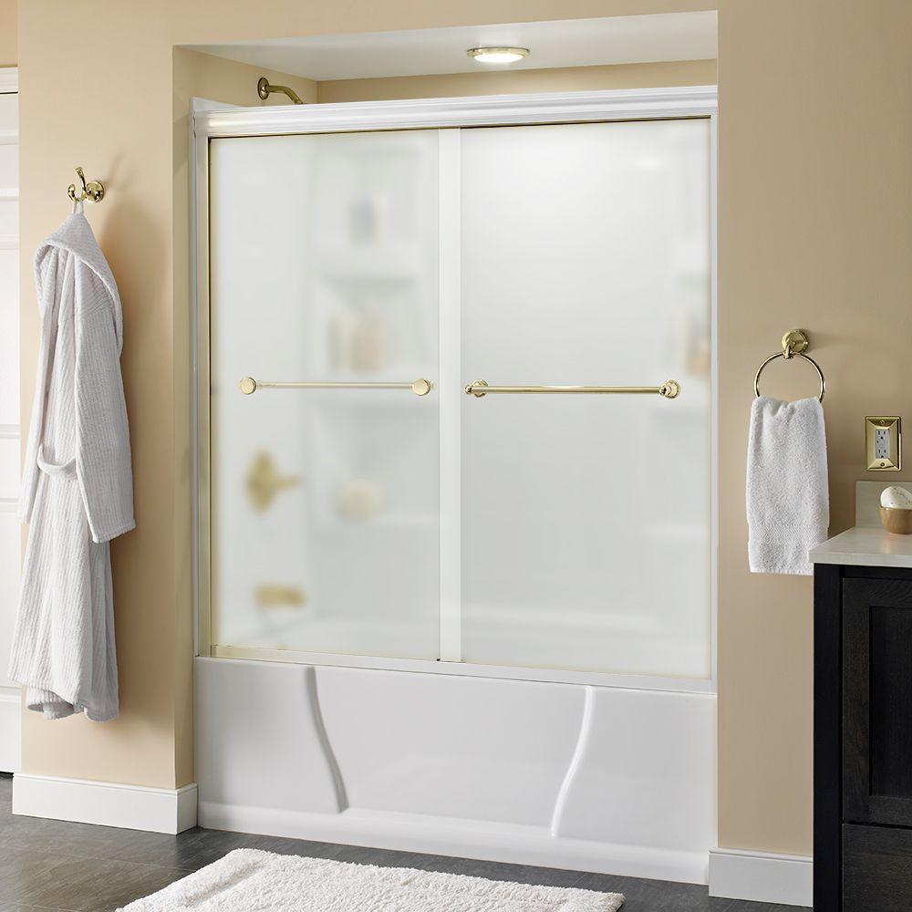 Crestfield 60 in. x 58-1/8 in. Semi-Frameless Traditional Sliding Bathtub Door in Bronze with Transition Glass - Super Arbor