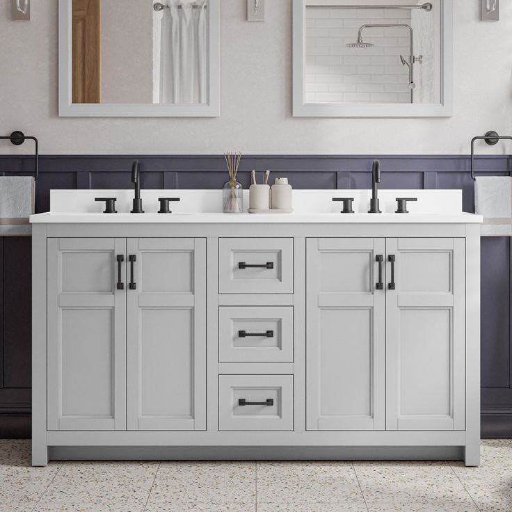 Style Selections Lowry 61-in Light Gray Double Sink Bathroom Vanity with White Acrylic Top