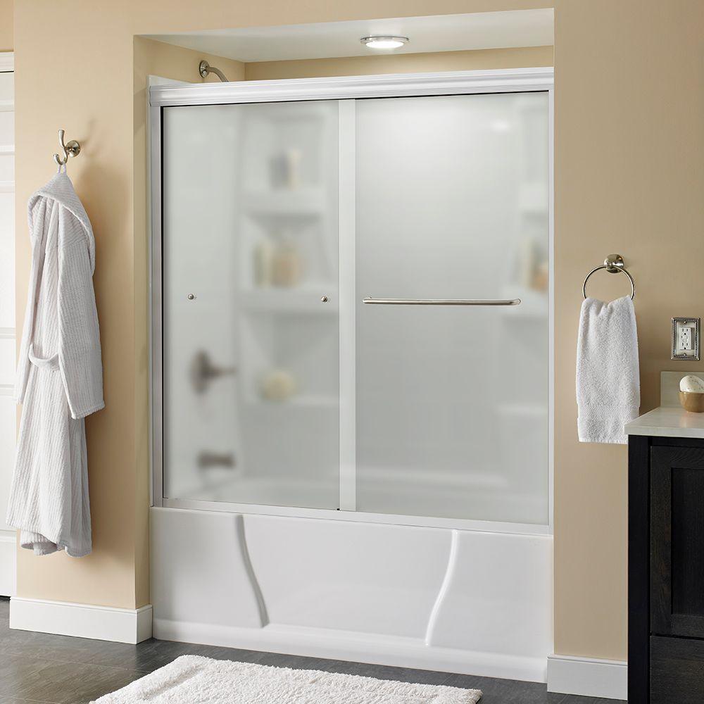 Simplicity 60 in. x 58-1/8 in. Semi-Frameless Traditional Sliding Bathtub Door in Chrome with Rain Glass - Super Arbor