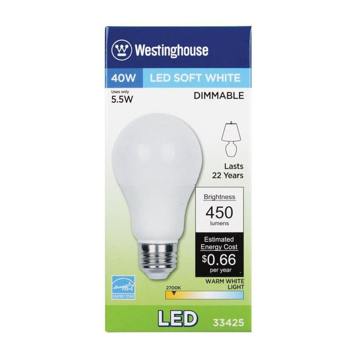 Westinghouse 40W Equivalent Soft White Omni A19 Dimmable LED Light Bulb