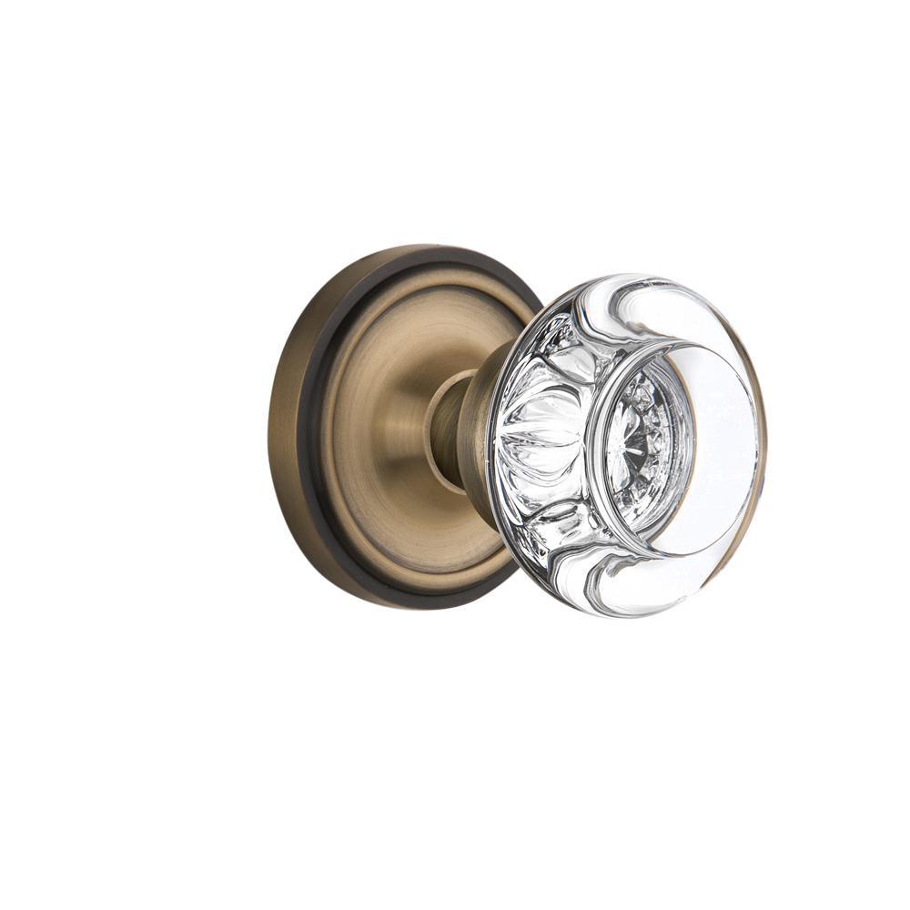 Classic Rosette 2-3/4 in. Backset Unlacquered Brass Privacy Bed/Bath Round Clear Crystal Glass Door Knob - Super Arbor