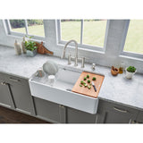 PROFINA Farmhouse Apron-Front Fireclay 36 in. Single Bowl Kitchen Sink with Beechwood Cutting Board in White - Super Arbor