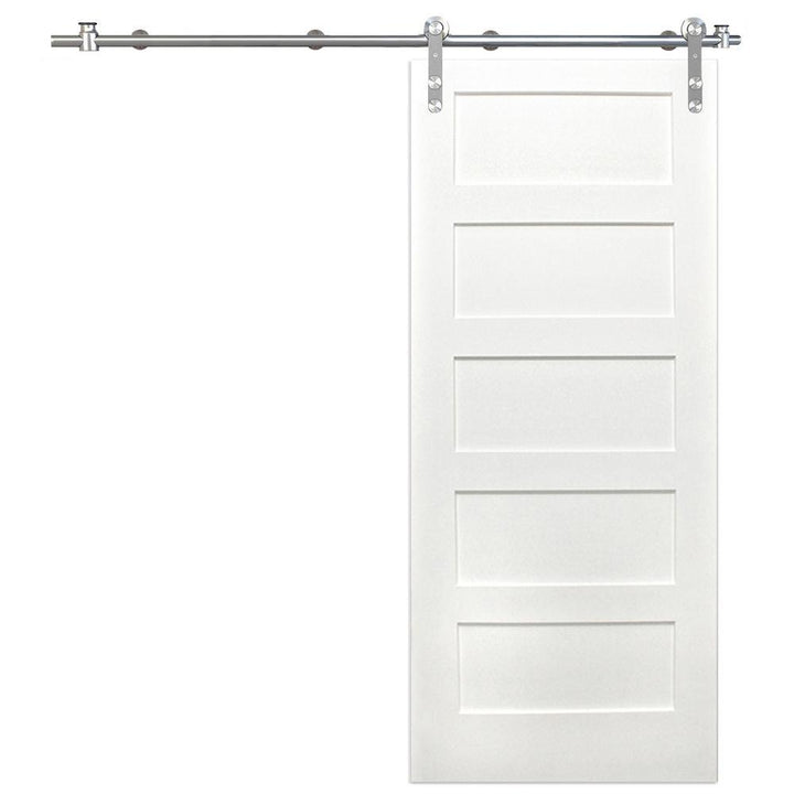 36 in. x 80 in. Shaker 5-Panel Primed Pine Interior Sliding Barn Door with Round Stainless Steel Hardware Kit - Super Arbor